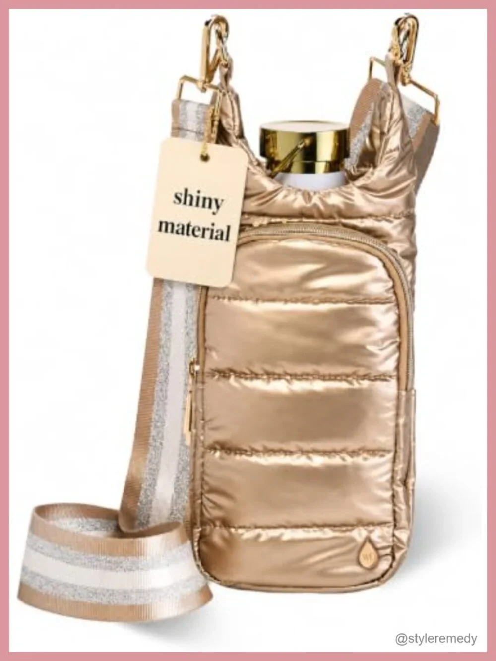 Quilted Water Bottle Holder Crossbody with Phone Pocket, Fits 32 oz